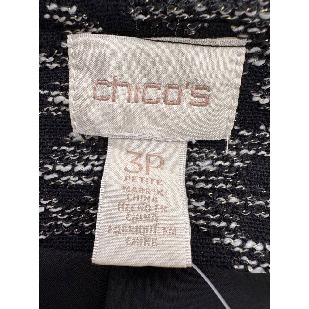 NWT Chicos Womens Black & White Textured Knit Jacket With Gold Zipper Size 3P - Picture 7 of 12